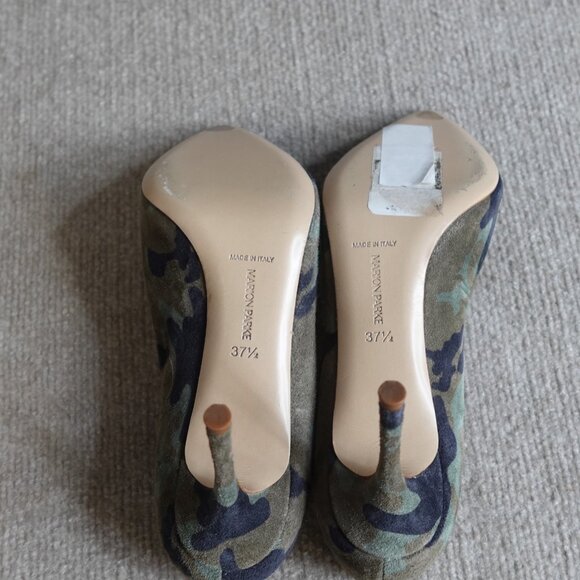 Marion Parke Womens Heels Pumps 7.5 37.5 Green Blue Suede Camo NEW - Picture 5 of 8